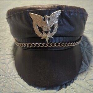 Vtg Open Road Leather Biker Hat Cap Chain & Eagle Emblem Size M USA Made